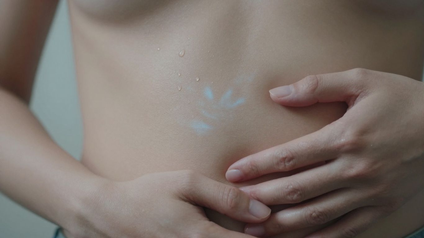 Mulher com dor na bexiga, segurando o abdômen.