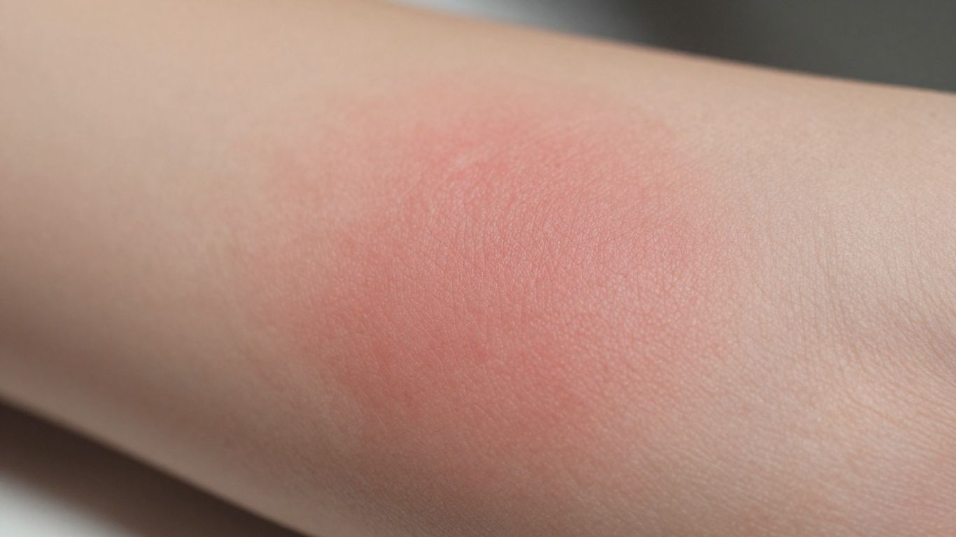 Pele irritada com vermelhidão e textura visível.