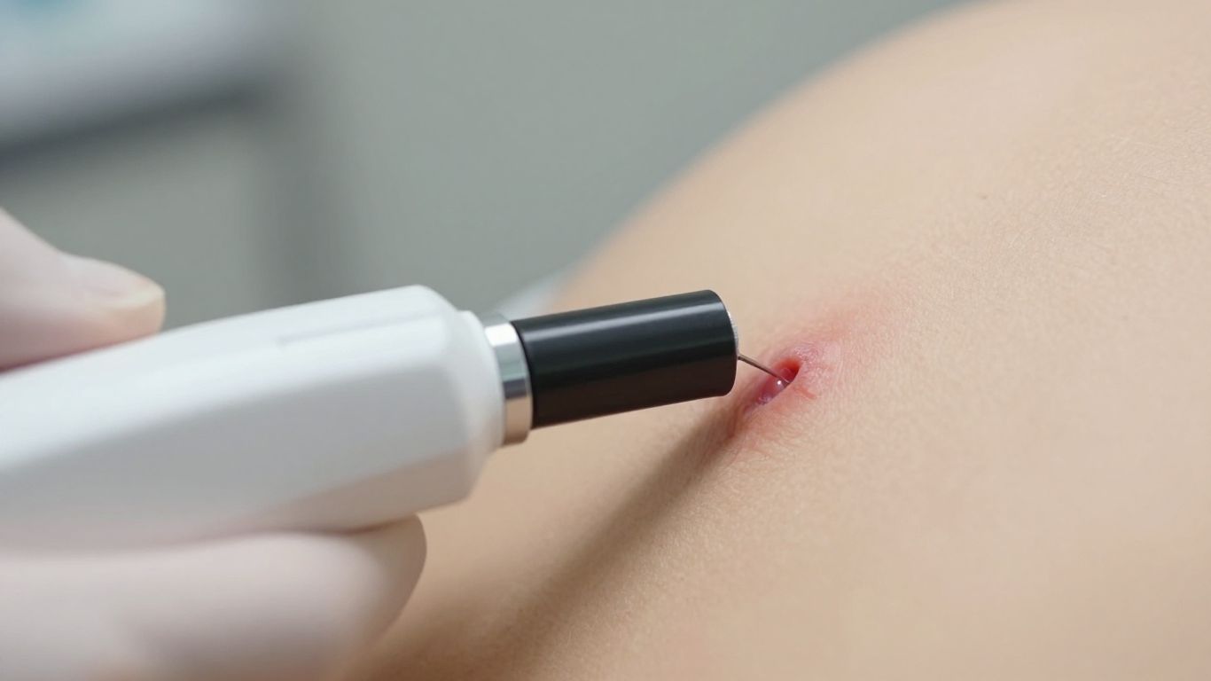 Instrumento médico examinando o colo do útero em detalhe.