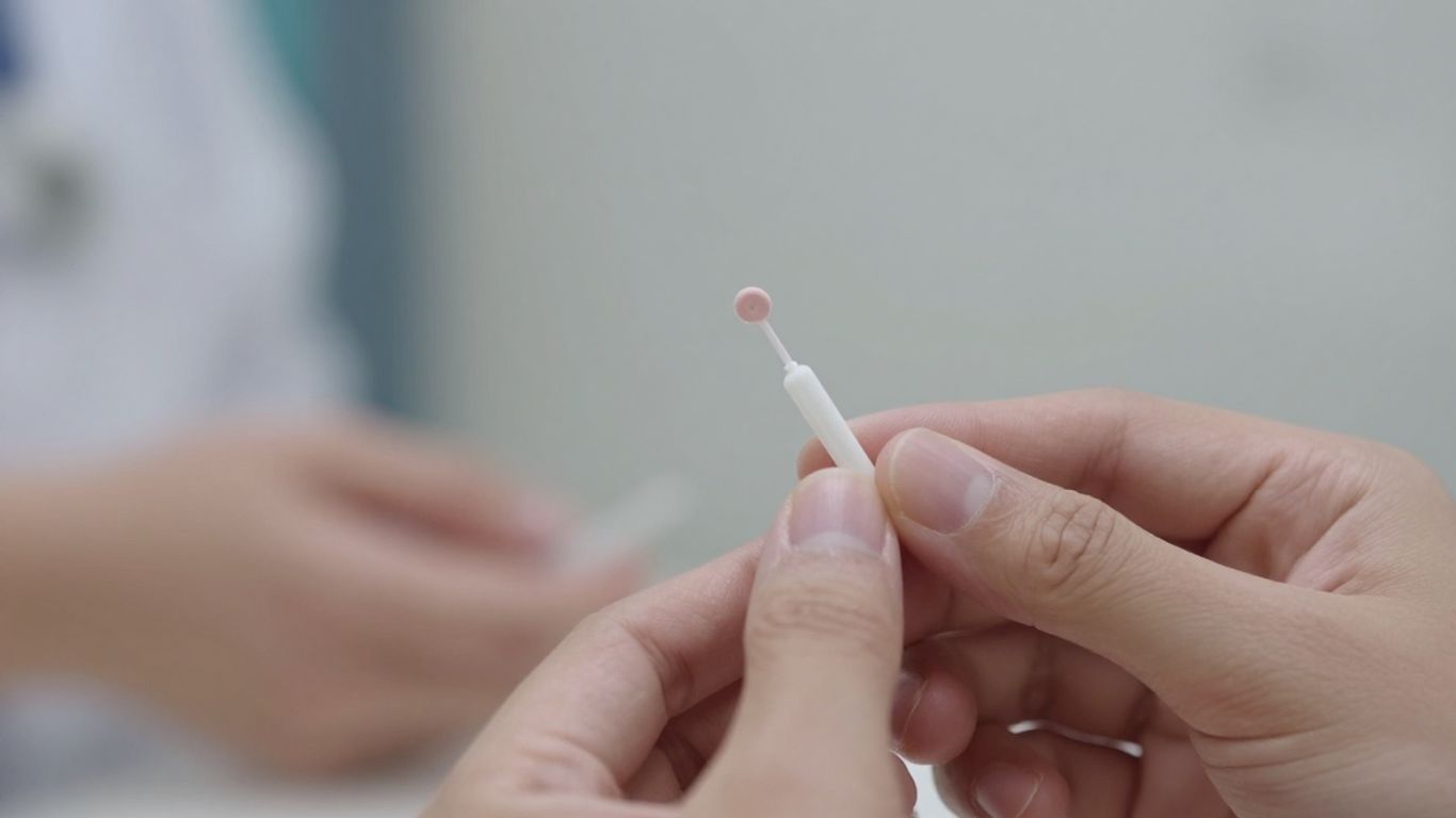 Mão segurando Implanon, implante contraceptivo, saúde reprodutiva.